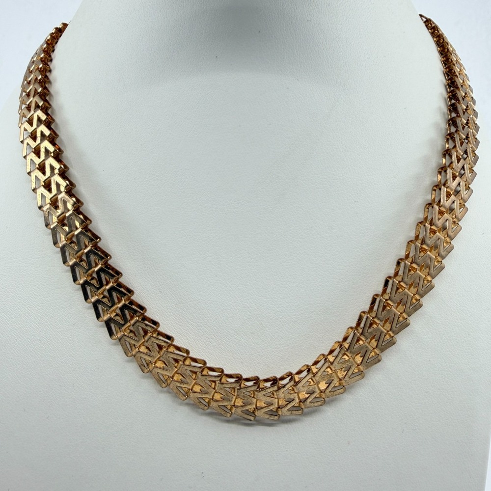 Vintage 80s Gold Tone Chevron Geometric Collar Necklace Chunky ZigZag Link Retro